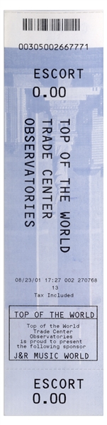 World Trade Center Ticket 2001 Observatory Deck Dated 23 August 2001
